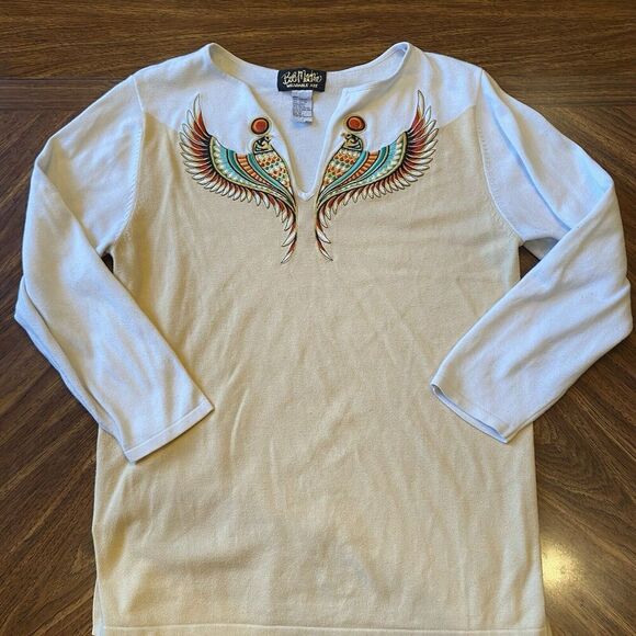 Bob Mackie Other - VTG 80s 90s Bob Mackie Wearable Art Embroidered Knit Sweater SZ L Beige Bird